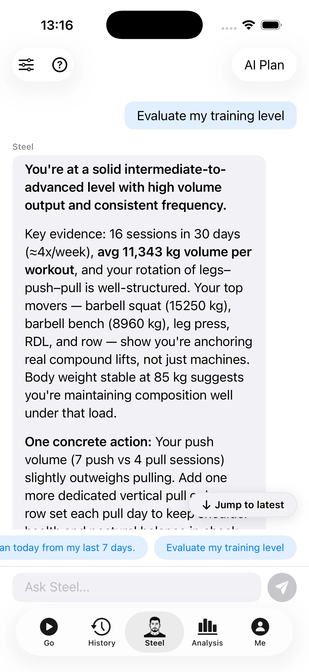 Steel: assess my training level